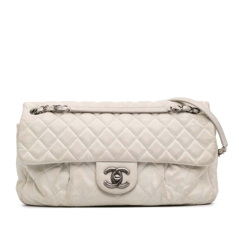 Chanel Large Iridescent Calfskin Chic Quilt Flap White Leather Fair condition - Front View