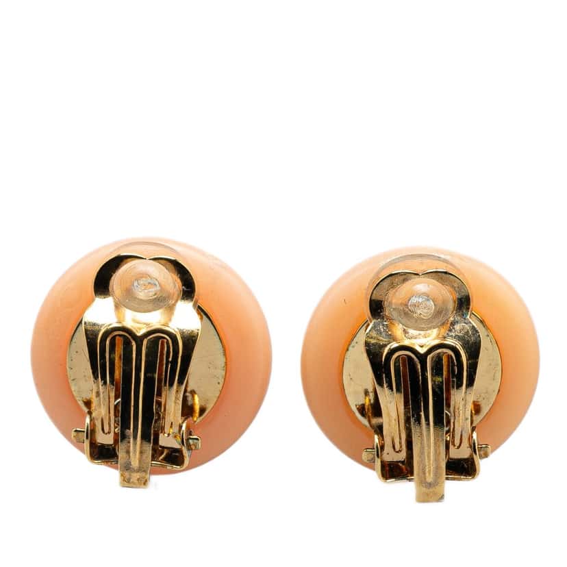 Chanel Resin CC Faux Pearl Clip On Earrings Brown Good condition - Back View