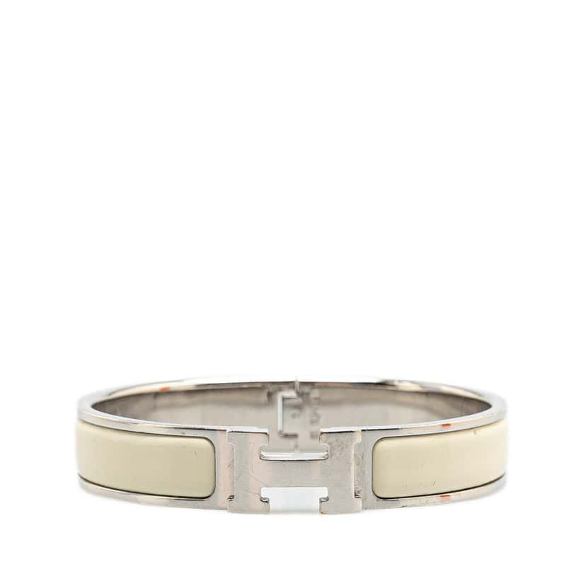 Hermès Narrow Enamel Clic H Bracelet PM White Fair condition - Front View