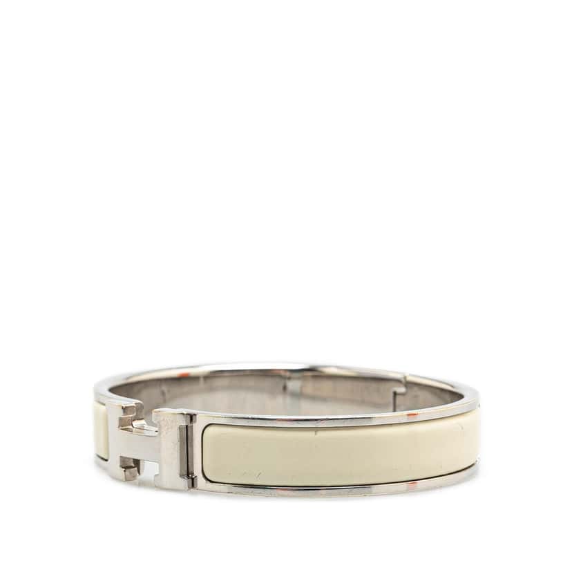 Hermès Narrow Enamel Clic H Bracelet PM White Fair condition - Back View