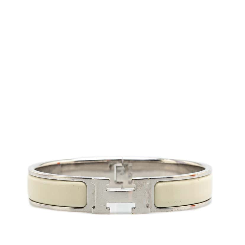 Hermès Narrow Enamel Clic H Bracelet PM White Fair condition - Model View