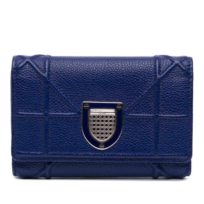 Dior Grained Calfskin Diorama Elancee Wallet Blue Leather Good condition - Front View