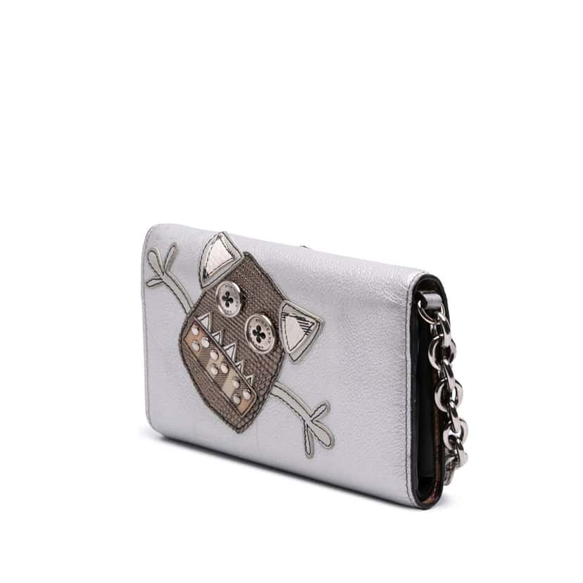 Burberry Metallic Leather Creature Wallet On Chain Silver Leather Good condition - Back View