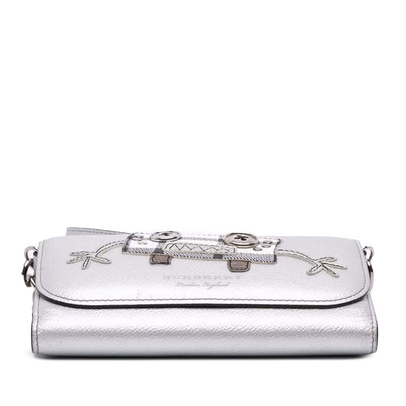 Burberry Metallic Leather Creature Wallet On Chain Silver Leather Good condition - Inside View