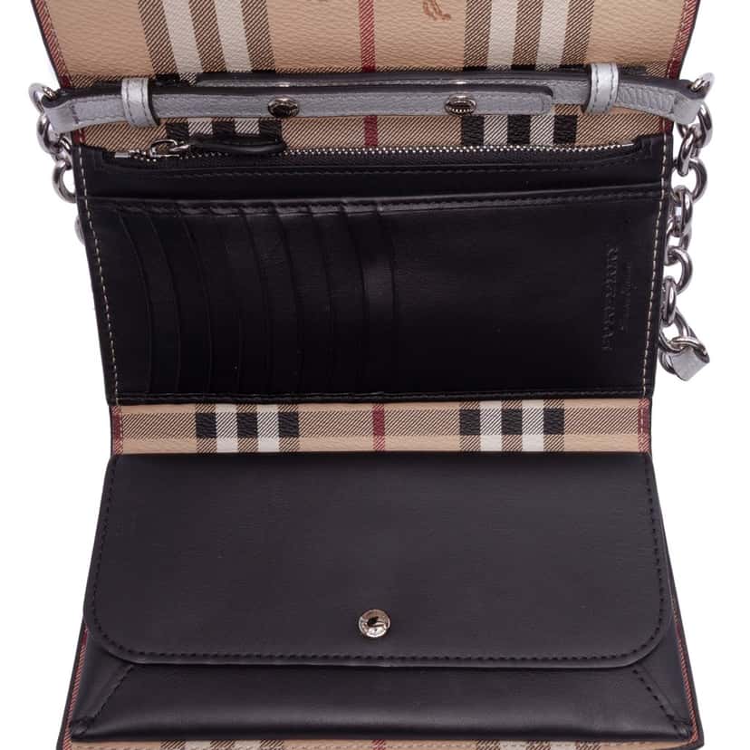 Burberry Metallic Leather Creature Wallet On Chain Silver Leather Good condition - Model View