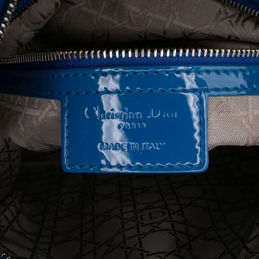 Dior Large Patent Cannage Lady Dior Blue Leather Good condition - Box View