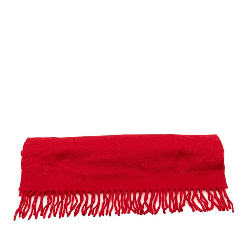 Hermès Cashmere Fringe Scarf Red Wool Very good condition - Back View