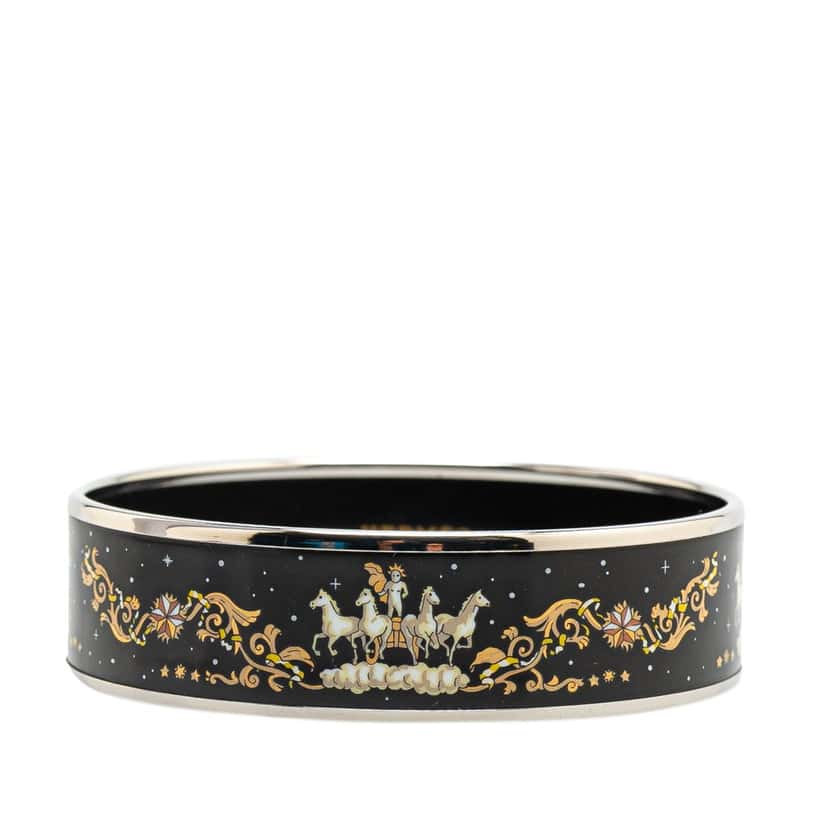 Hermès Wide Enamel Printed Horse Motif Bracelet Black Good condition - Front View