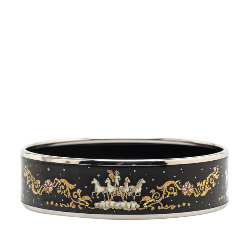 Hermès Wide Enamel Printed Horse Motif Bracelet Black Good condition - Inside View