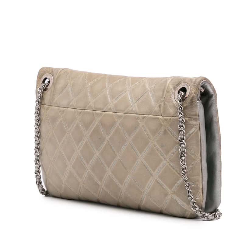 Chanel Quilted Metallic Distressed Lambskin CC Crystal Flap Brown Leather Fair condition - Back View