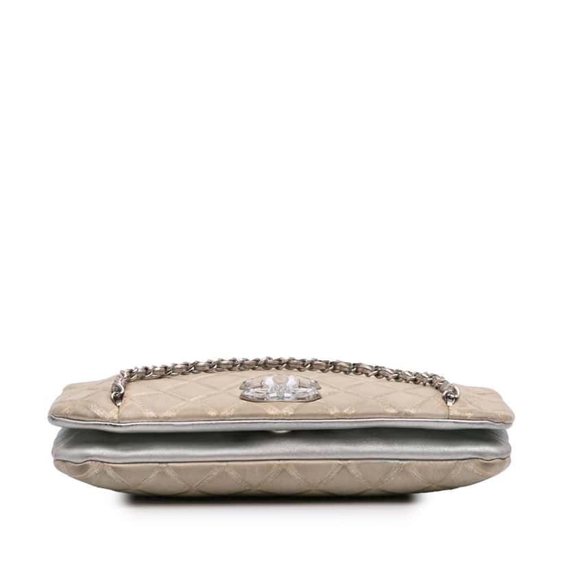 Chanel Quilted Metallic Distressed Lambskin CC Crystal Flap Brown Leather Fair condition - Inside View