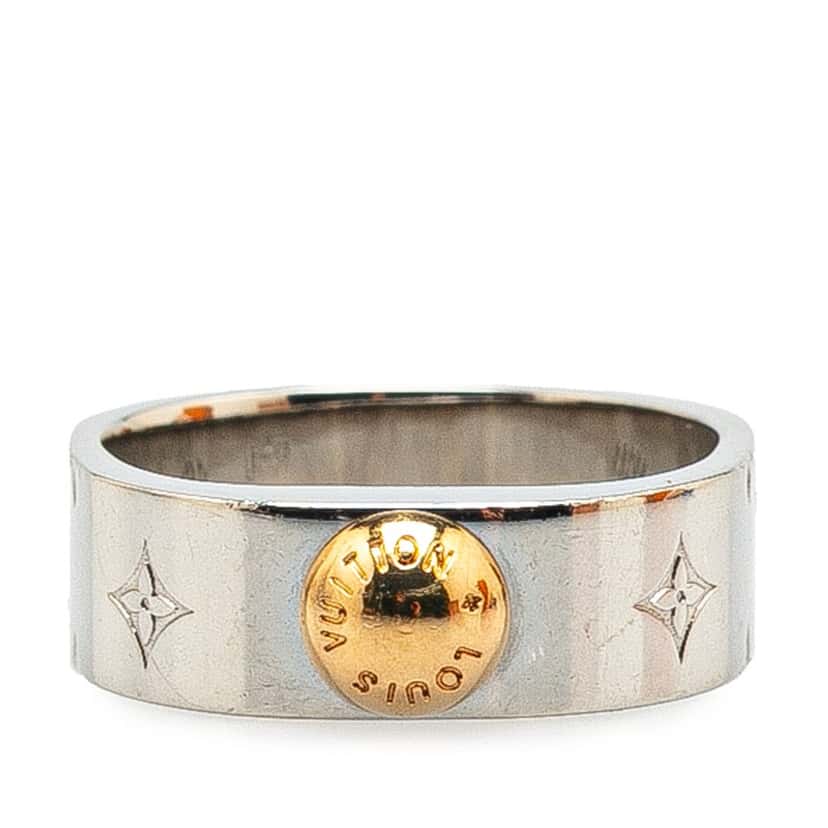 Louis Vuitton Silver Tone Nanogram Ring Silver Brass Good condition - Front View