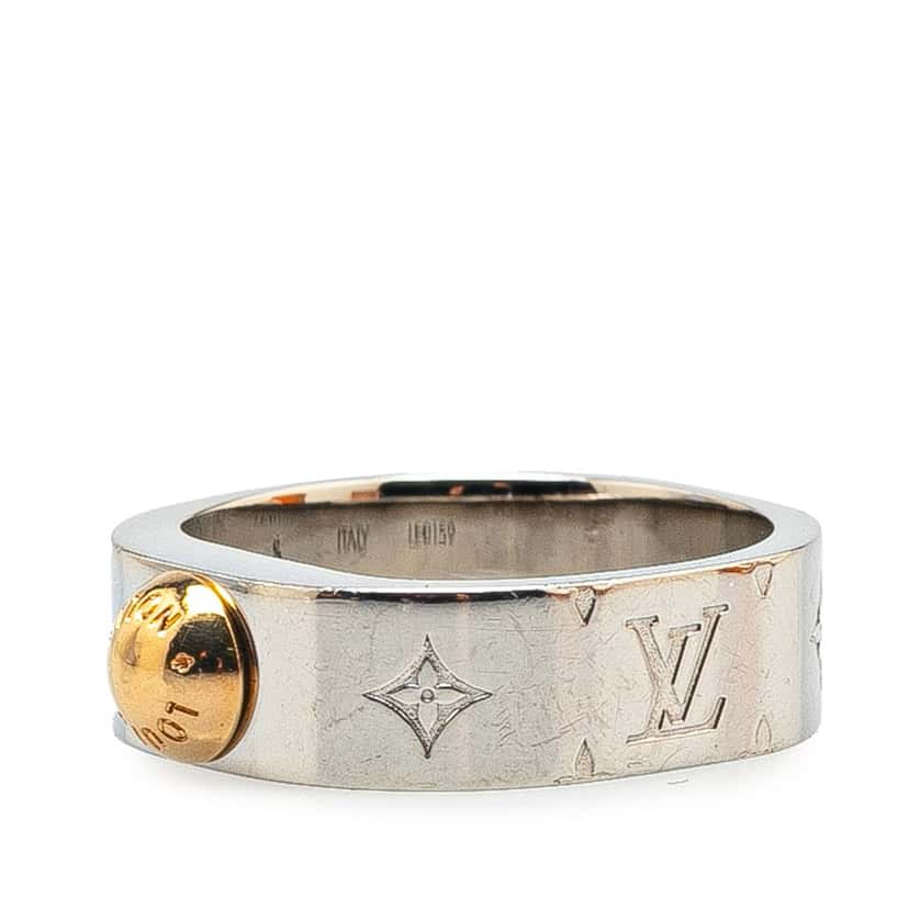 Louis Vuitton Silver Tone Nanogram Ring Silver Brass Good condition - Back View