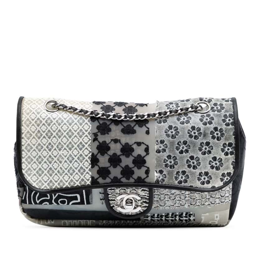 Chanel Medium PVC and Tweed Patchwork Single Flap White Good condition - Front View