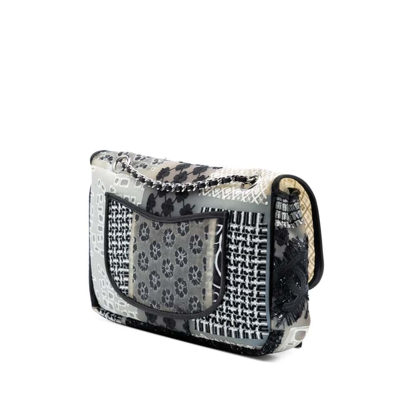 Chanel Medium PVC and Tweed Patchwork Single Flap White Good condition - Back View