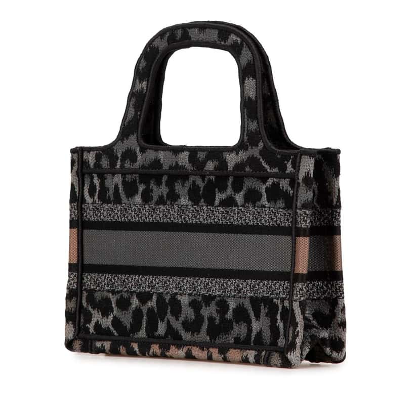 Dior Mizza Mini Embroidered Canvas Leopard Book Tote Grey Canvas Very good condition - Back View