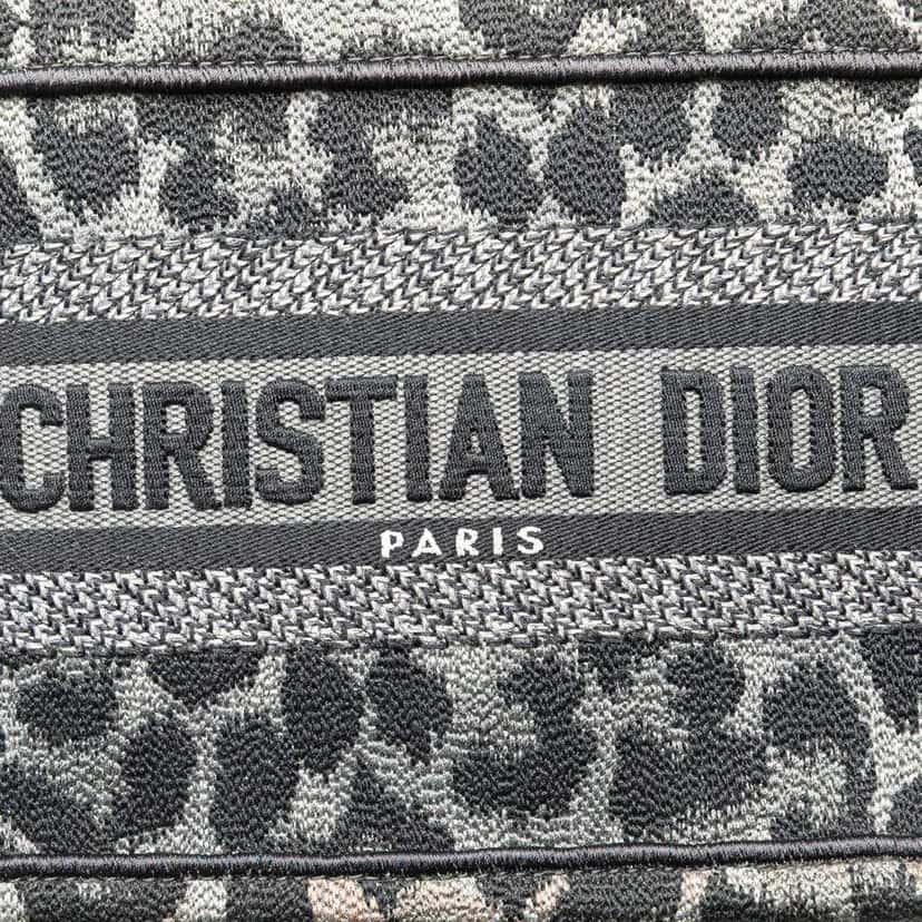 Dior Mizza Mini Embroidered Canvas Leopard Book Tote Grey Canvas Very good condition - Box View