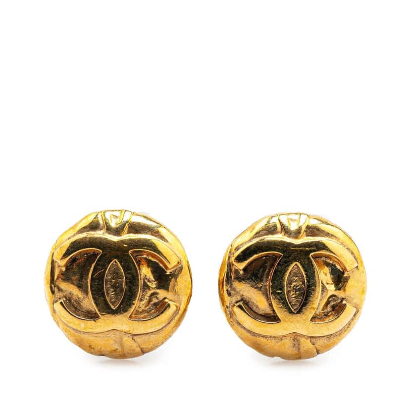 Chanel Gold Plated CC Round Clip on Earrings Gold Metal Good condition - Front View