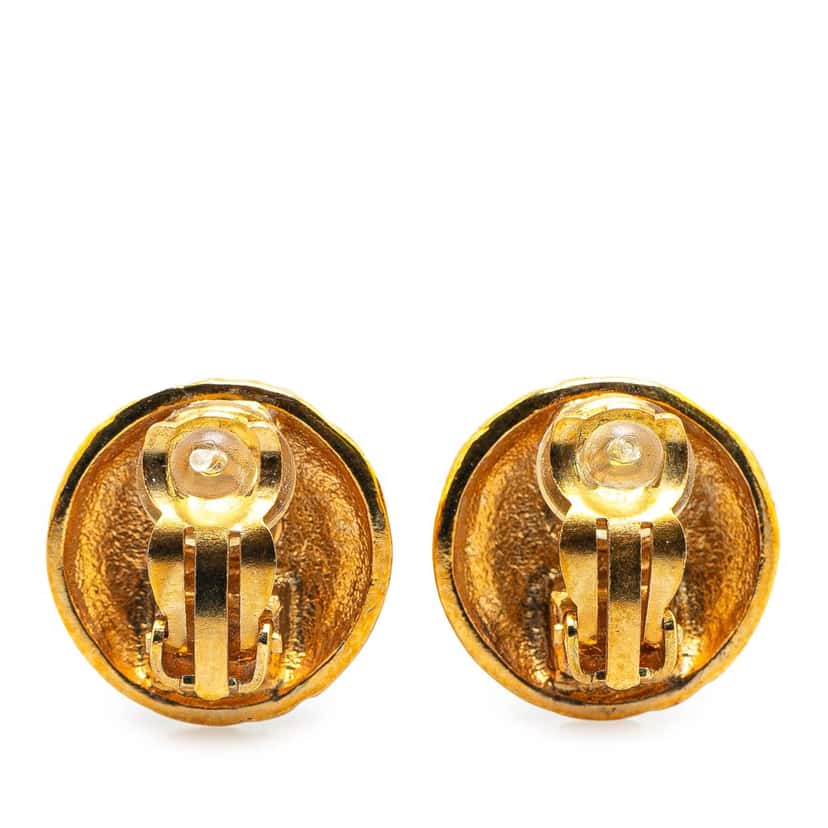 Chanel Gold Plated CC Round Clip on Earrings Gold Metal Good condition - Back View