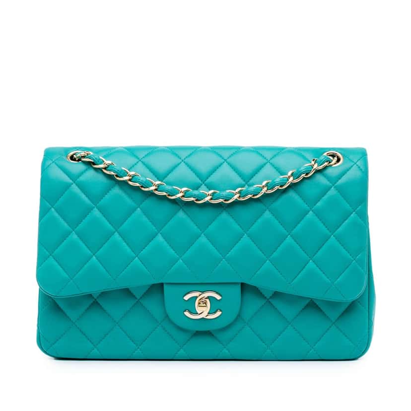 Chanel Jumbo Classic Lambskin Double Flap Blue Leather Good condition - Front View