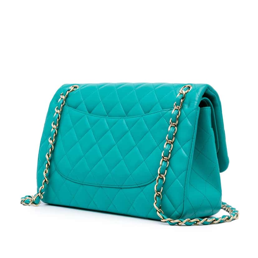 Chanel Jumbo Classic Lambskin Double Flap Blue Leather Good condition - Back View