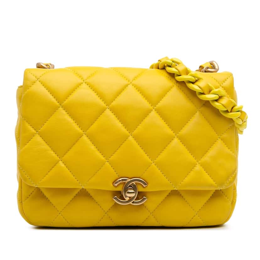 Chanel Small Quilted Lambskin Candy Chain Flap Yellow Leather Good condition - Front View