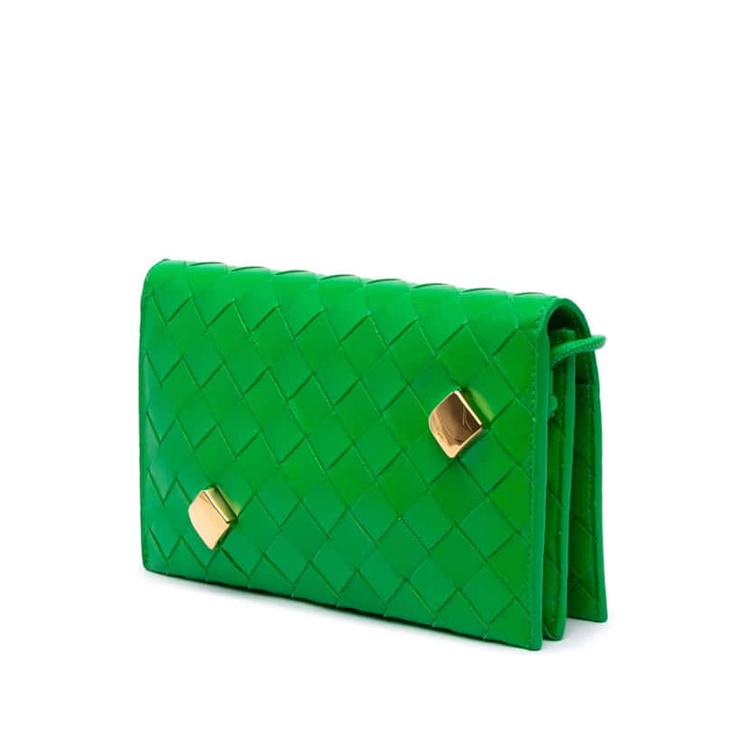 Bottega Veneta Nappa Intrecciato Studded Wallet On Strap Green Leather Good condition - Back View