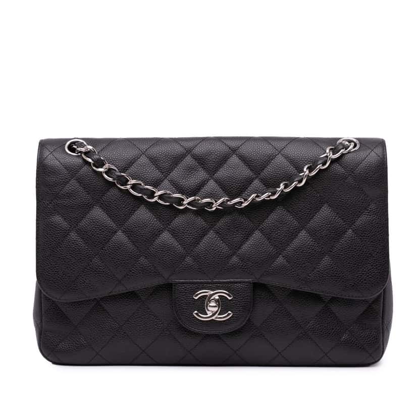 Chanel Jumbo Classic Caviar Double Flap Black Leather Good condition - Front View