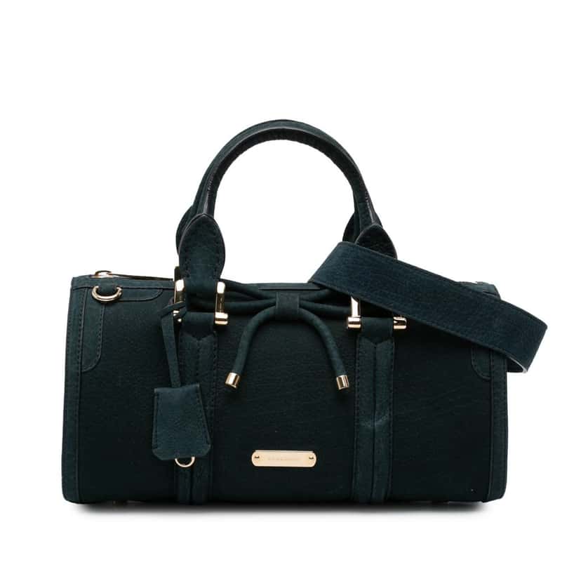 Burberry Nubuck Bow Barrel Top Handle Bag Green Leather Good condition - Front View