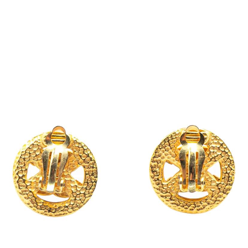 Chanel Gold Plated CC Round Clip On Earrings Gold Metal Good condition - Back View