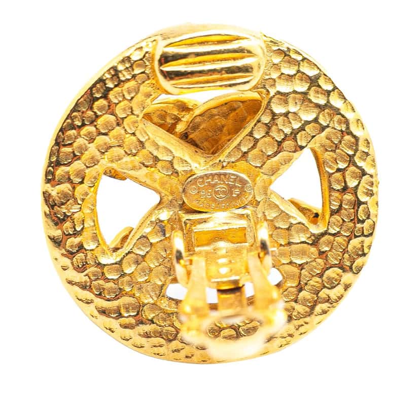 Chanel Gold Plated CC Round Clip On Earrings Gold Metal Good condition - Inside View