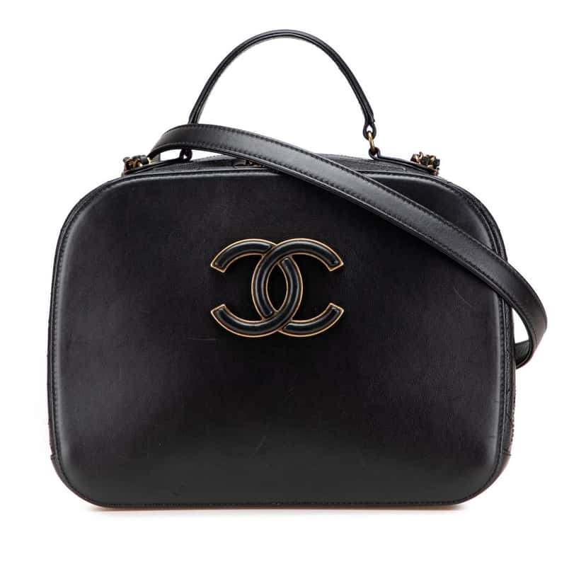 Chanel Goatskin and Quilted Calfskin Coco Curve Vanity Case Black Leather Good condition - Front View