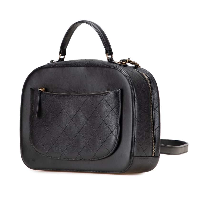 Chanel Goatskin and Quilted Calfskin Coco Curve Vanity Case Black Leather Good condition - Back View