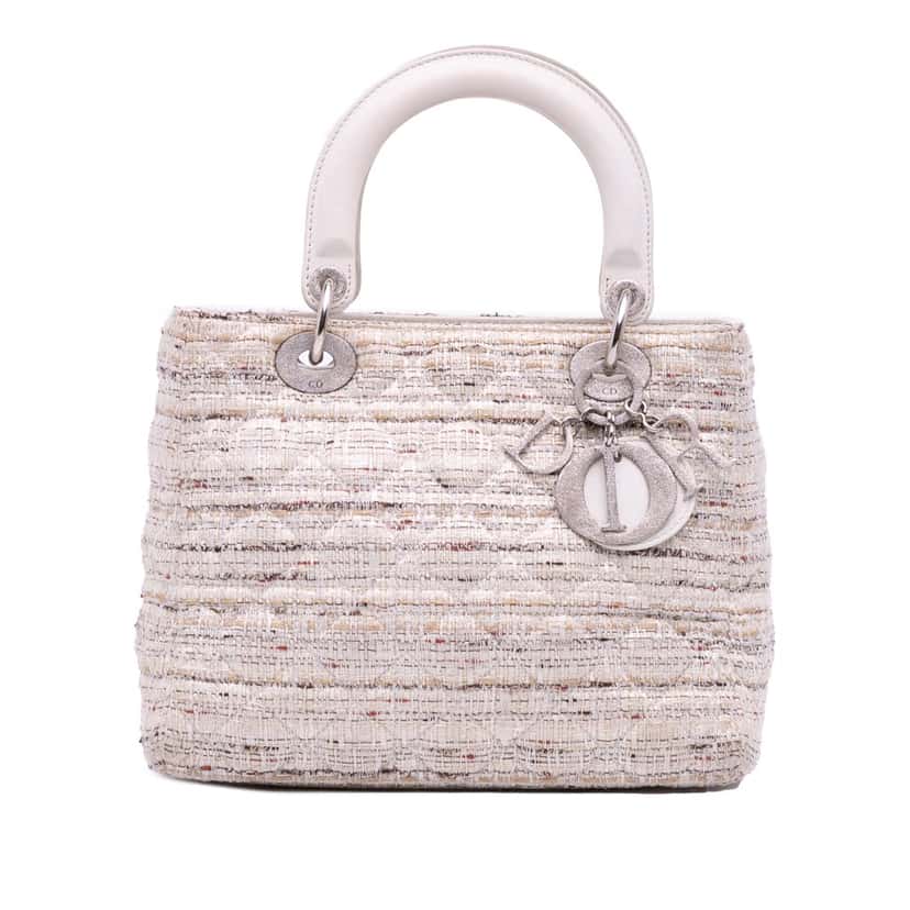 Dior Medium Tweed Cannage Lady Dior White Tweed Good condition - Front View