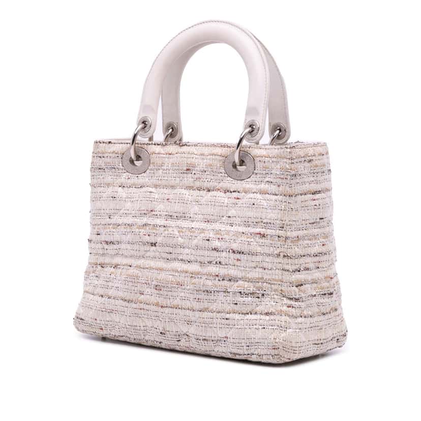 Dior Medium Tweed Cannage Lady Dior White Tweed Good condition - Back View