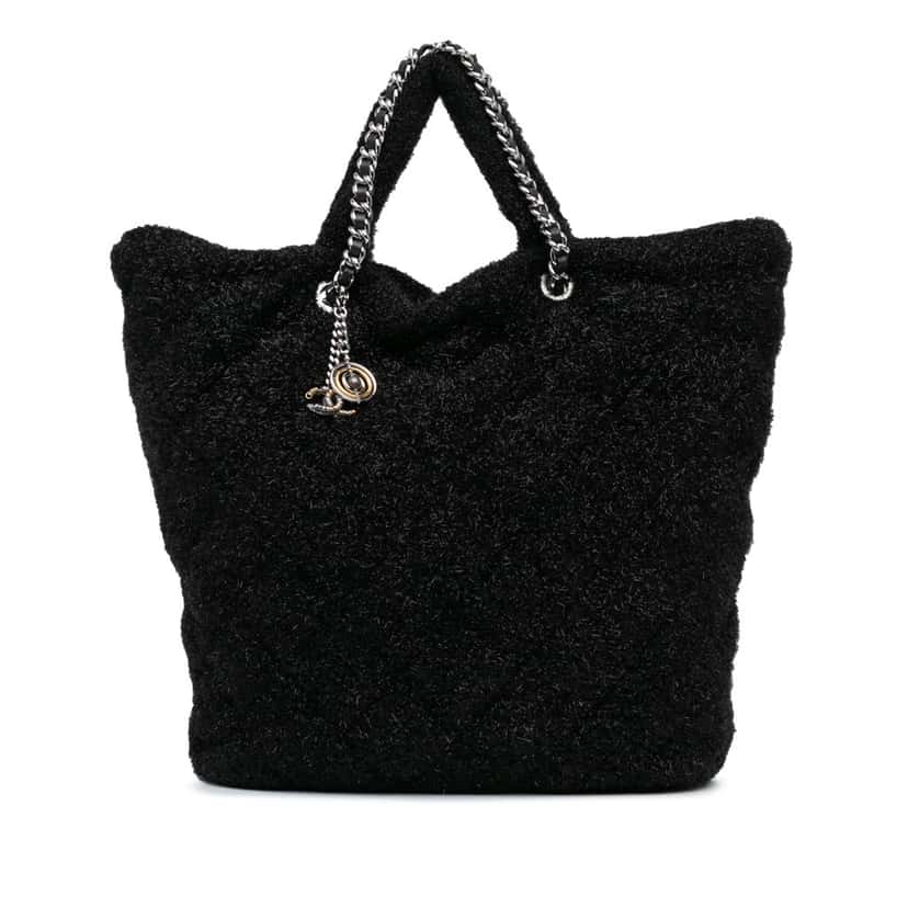 Chanel Large Quilted Knit Pluto Glitter Satchel Black Polyester Good condition - Front View