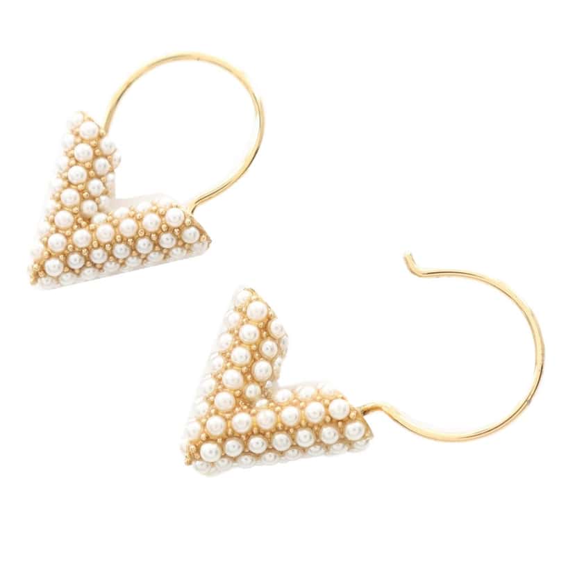 Louis Vuitton Gold Plated Brass and Pearls Essential V Hoop Earrings Gold Metal Good condition - Front View