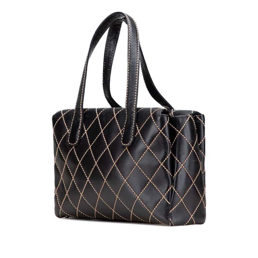 Chanel Medium CC Calfskin Wild Stitch Tote Black Leather Good condition - Back View