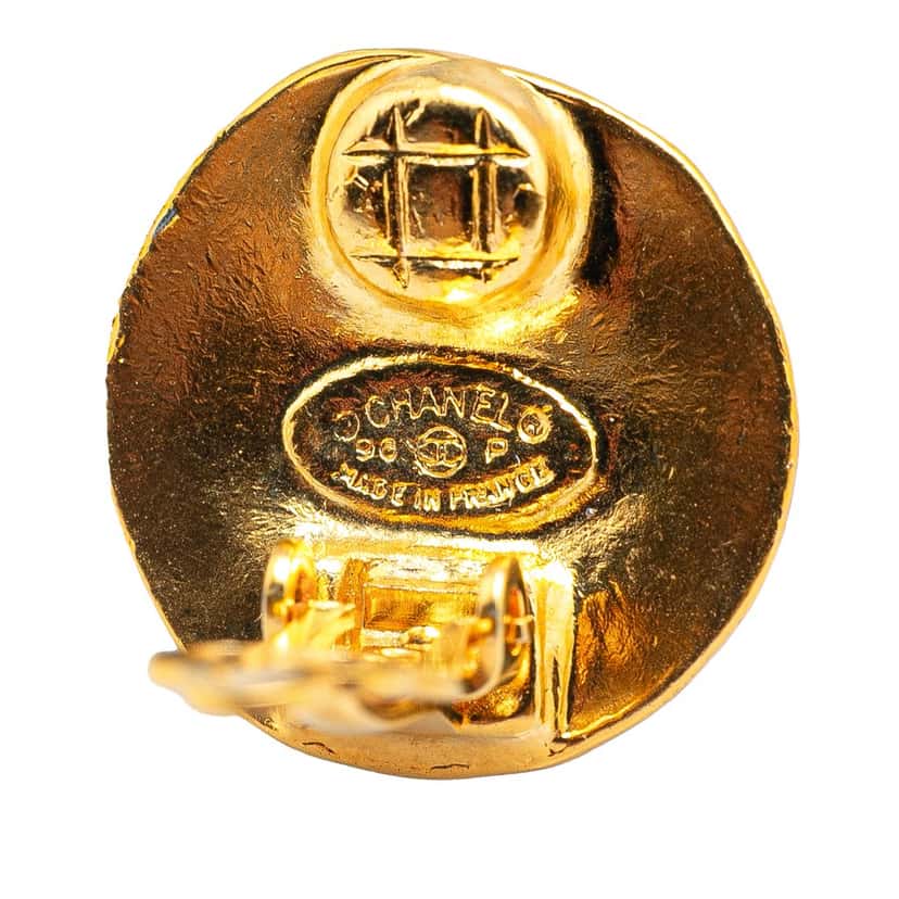 Chanel Gold Plated CC Round Clip On Earrings Gold Metal Good condition - Inside View