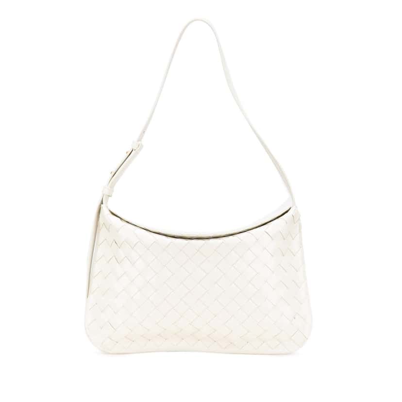 Bottega Veneta Brushed Calfskin Intrecciato Cradle Fold Over Shoulder Bag White Leather Fair condition - Front View