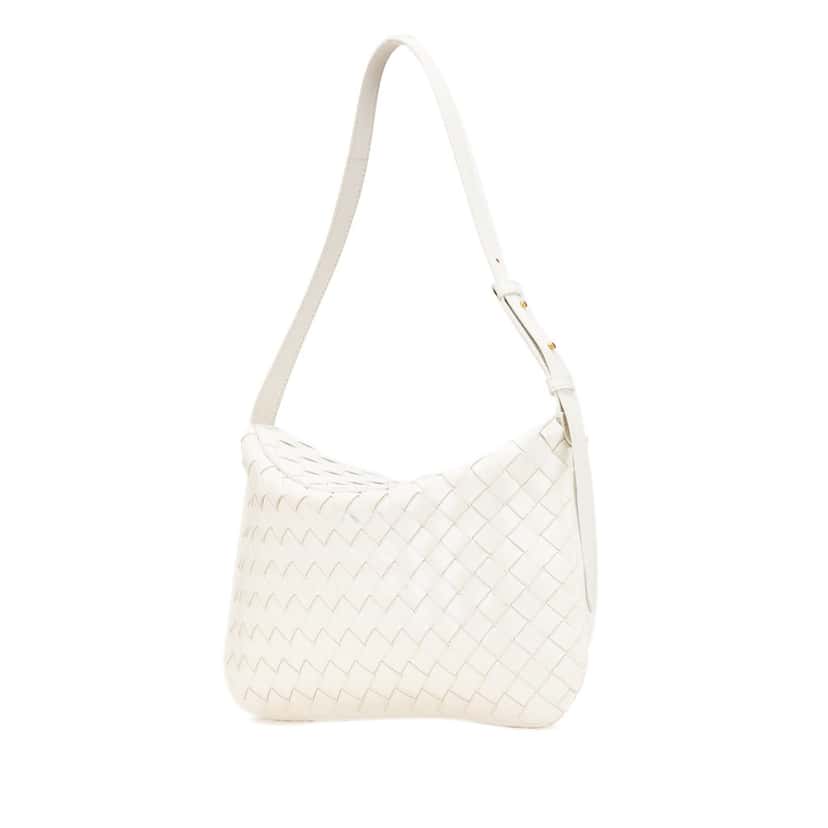 Bottega Veneta Brushed Calfskin Intrecciato Cradle Fold Over Shoulder Bag White Leather Fair condition - Back View