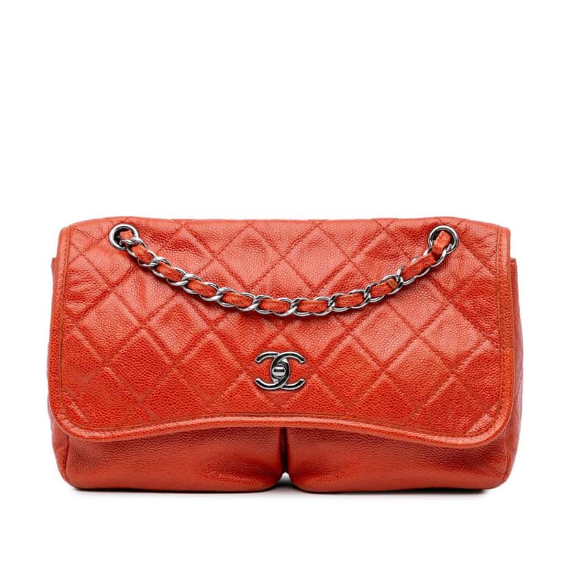 Chanel Medium Grained Calfskin Natural Beauty Flap Red Leather Good condition - Front View