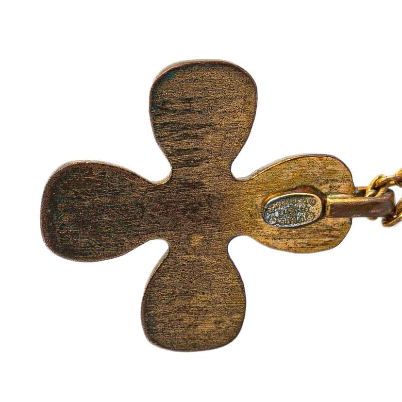 Chanel Gold Plated Rhinestones Clover Pendant Necklace Gold Metal Good condition - Inside View