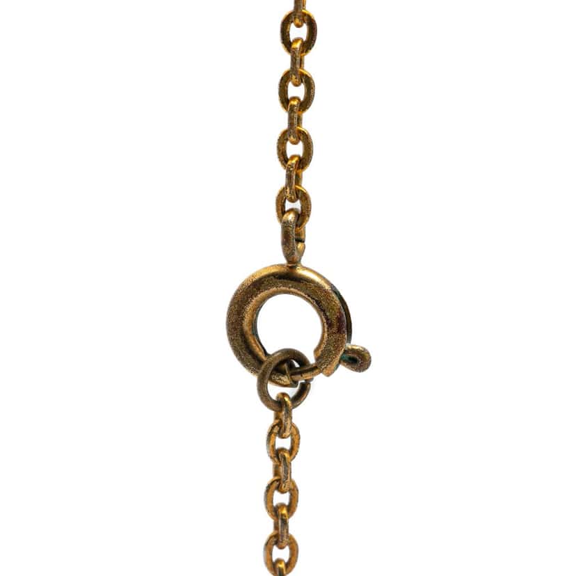 Chanel Gold Plated Rhinestones Clover Pendant Necklace Gold Metal Good condition - Model View