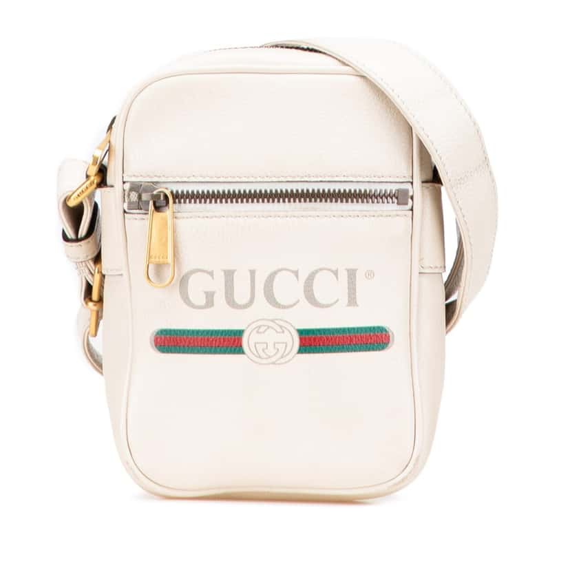 Gucci Mini Grained Leather Logo Crossbody White Leather Good condition - Front View