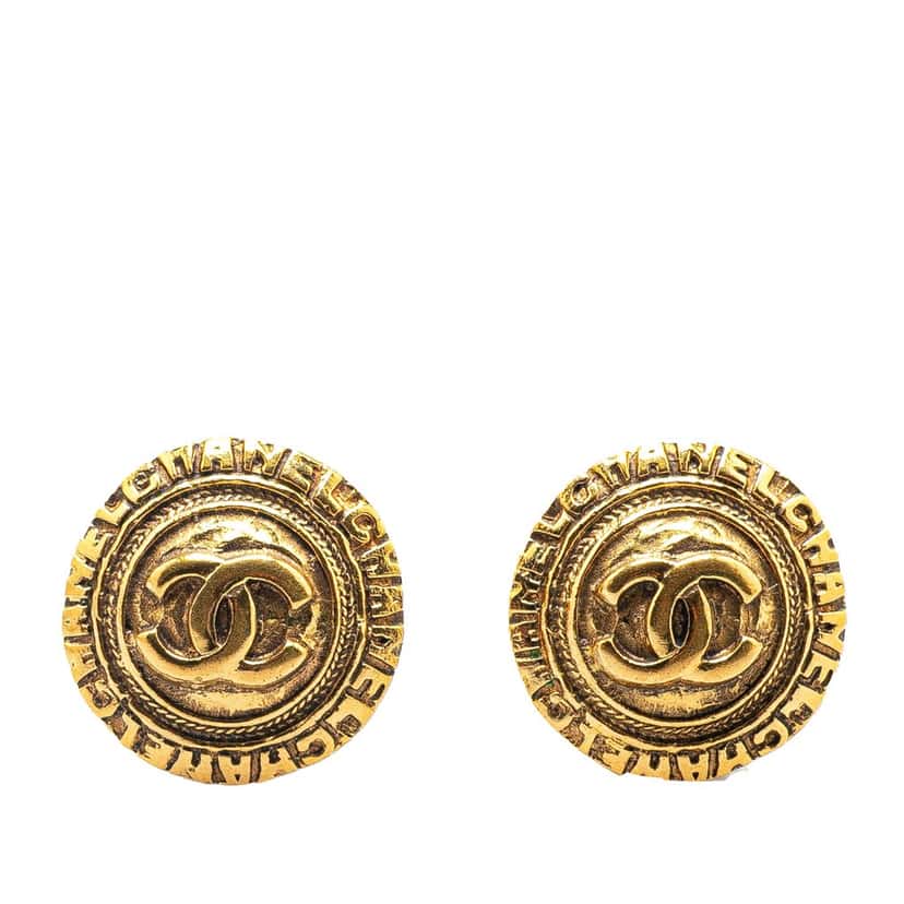 Chanel Gold Plated CC Round Clip On Earrings Gold Metal Good condition - Front View