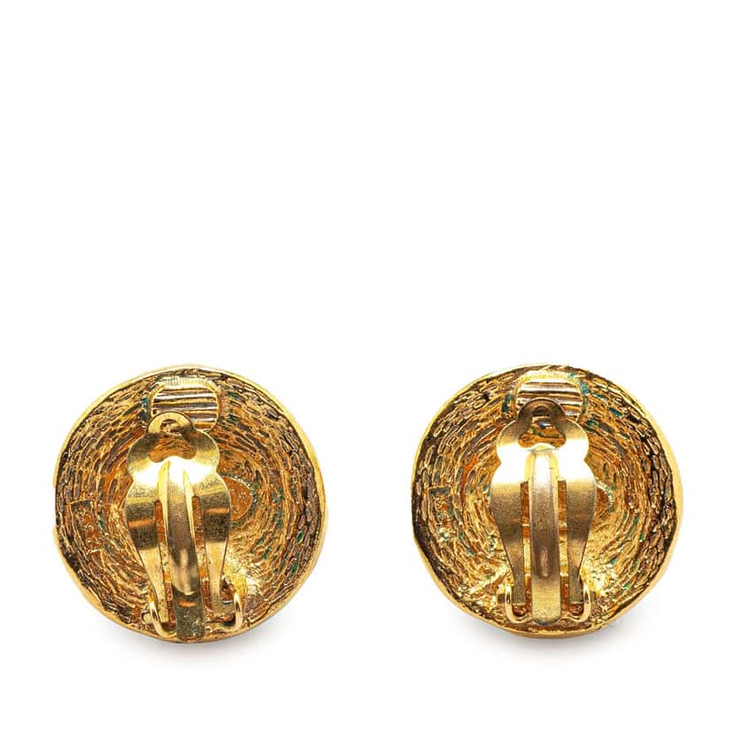 Chanel Gold Plated CC Round Clip On Earrings Gold Metal Good condition - Back View