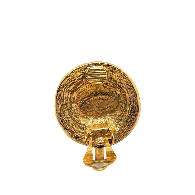 Chanel Gold Plated CC Round Clip On Earrings Gold Metal Good condition - Inside View