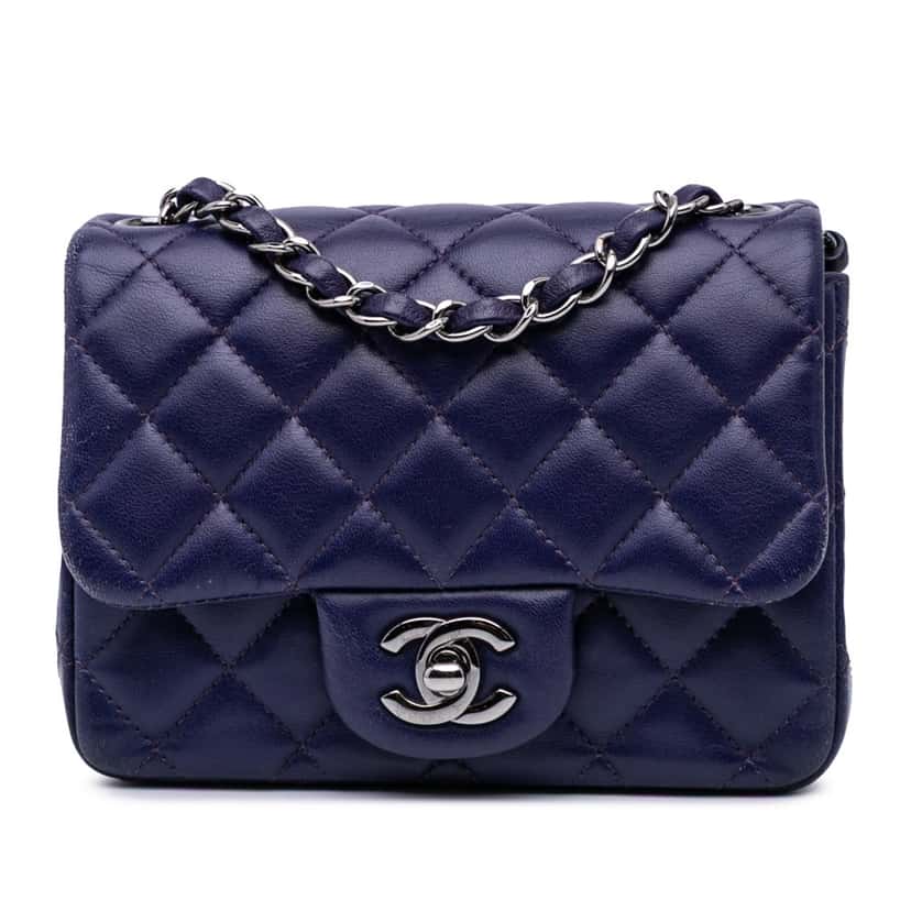 Chanel Mini Square Classic Lambskin Single Flap Blue Leather Good condition - Front View