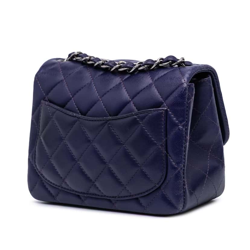 Chanel Mini Square Classic Lambskin Single Flap Blue Leather Good condition - Back View